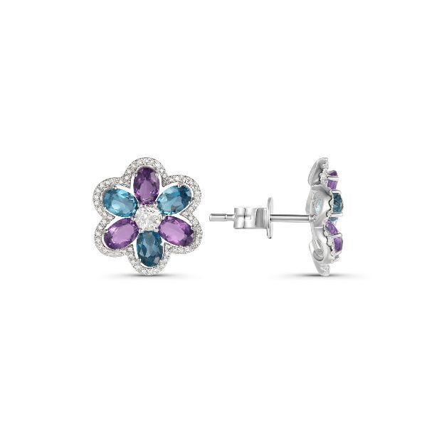 14K Multi-gem Flower Earrings by Luvente. Goldmart Jewelers Redding, CA