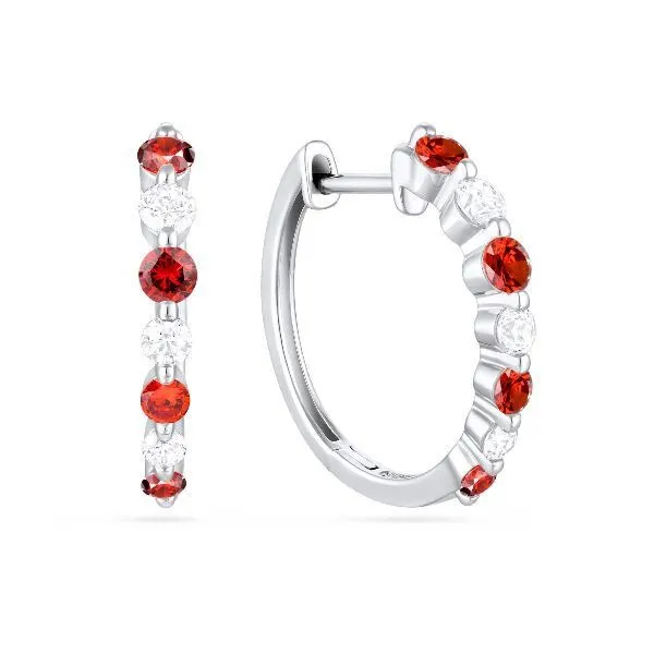 14K Ruby & Diamond Small Hoop Earrings by Luvente Goldmart Jewelers Redding, CA