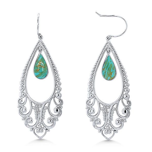 SS Turquoise Mother Of Pearl Filigree Dangle Earrings by Kabana Goldmart Jewelers Redding, CA