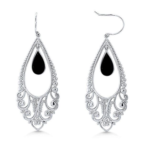 Sterling Silver Pear Jet Filigree Earrings by Kabana Goldmart Jewelers Redding, CA