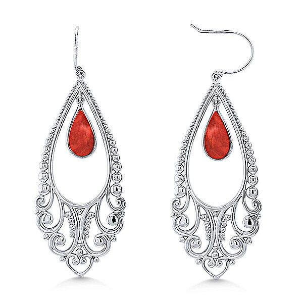 SS Red Spiny Oyster Shell Filigree Earrings by Kabana Goldmart Jewelers Redding, CA