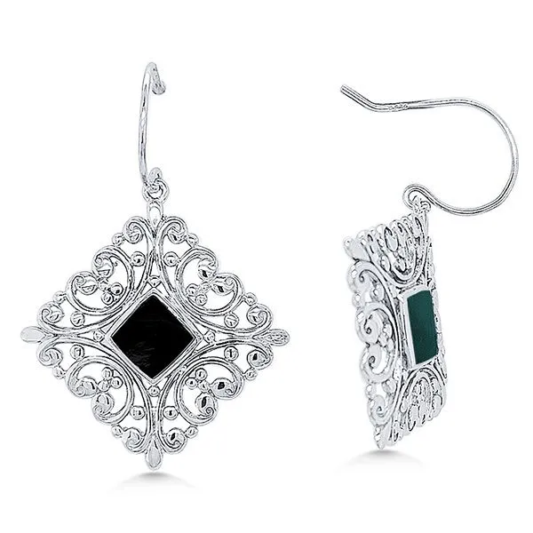 SS Jet Square Filigree Dangle Earrings by Kabana Goldmart Jewelers Redding, CA
