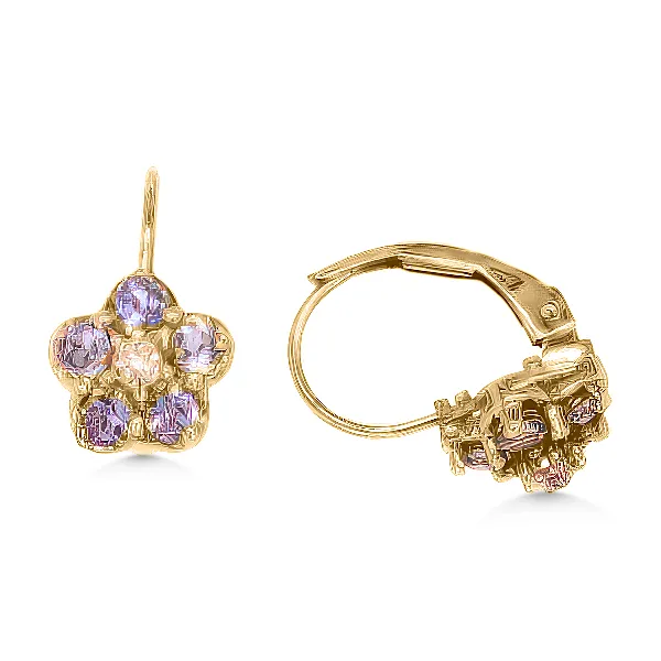 14K Tanzanite & Diamond Leverback Earrings - Estate Goldmart Jewelers Redding, CA