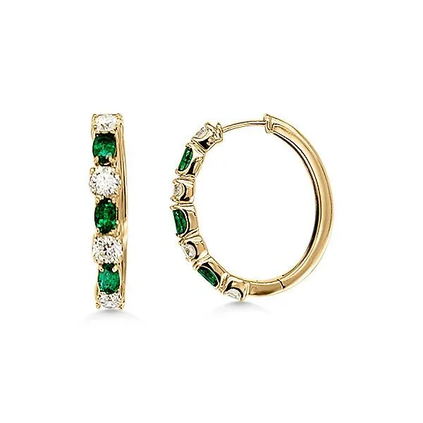 14K Emerald & Diamond Hoop Earrings - GM Signature Goldmart Jewelers Redding, CA