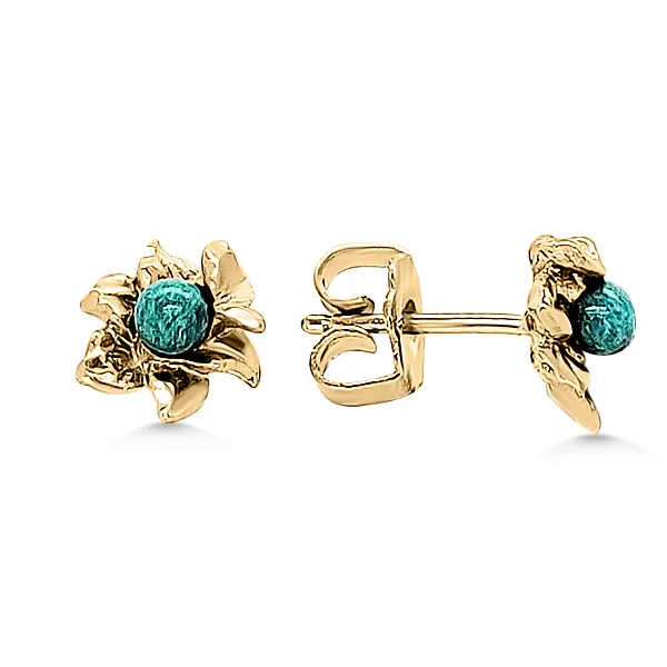 14K Turquoise Flower Earrings - Estate Goldmart Jewelers Redding, CA