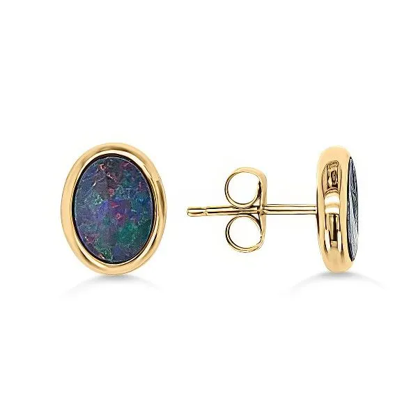 14K Australian Opal Doublet Button Earrings – GM Goldmart Jewelers Redding, CA