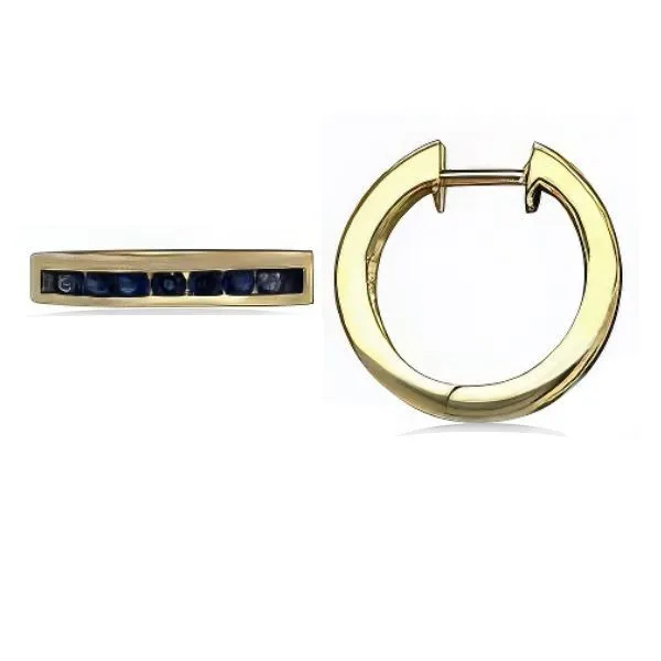 18K Blue Sapphires Small Hoop Earrings - Estate Goldmart Jewelers Redding, CA