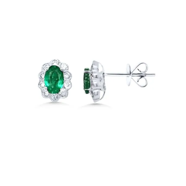 14K Emerald & Diamond Halo Button Earrings - Estate Goldmart Jewelers Redding, CA