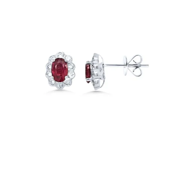 14K Ruby & Diamond Halo Button Earrings - Estate Goldmart Jewelers Redding, CA