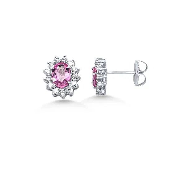 14K Pink Sapphires & Diamond Halo Earrings - Estate Goldmart Jewelers Redding, CA