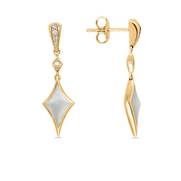 14K Mother of Pearl & Diamond Dangle Earrings - Estate Goldmart Jewelers Redding, CA
