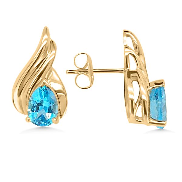 14K Yellow Gold Pear Blue Topaz Earrings Goldmart Jewelers Redding, CA
