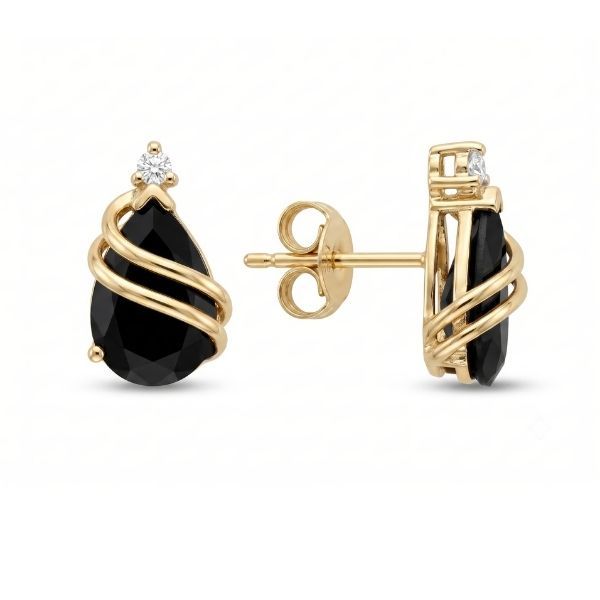 14K Yellow Gold Estate Black Onyx & Diamond Earrings Goldmart Jewelers Redding, CA