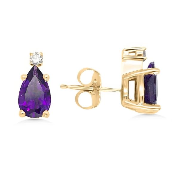 14K Amethyst & Diamond Button Earrings - GM Goldmart Jewelers Redding, CA