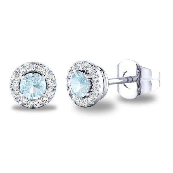 14K Aquamarine & Halo Button Earrings by Costar Goldmart Jewelers Redding, CA