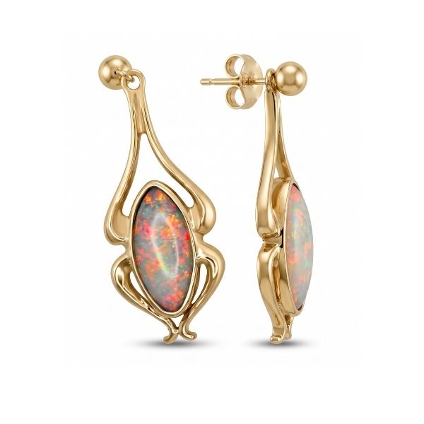 14K Yellow Gold Estate Marquise Opal Dangle Earrings Goldmart Jewelers Redding, CA