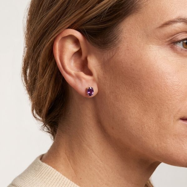14K Yellow Gold Estate Oval Amethyst Earrings Image 2 Goldmart Jewelers Redding, CA