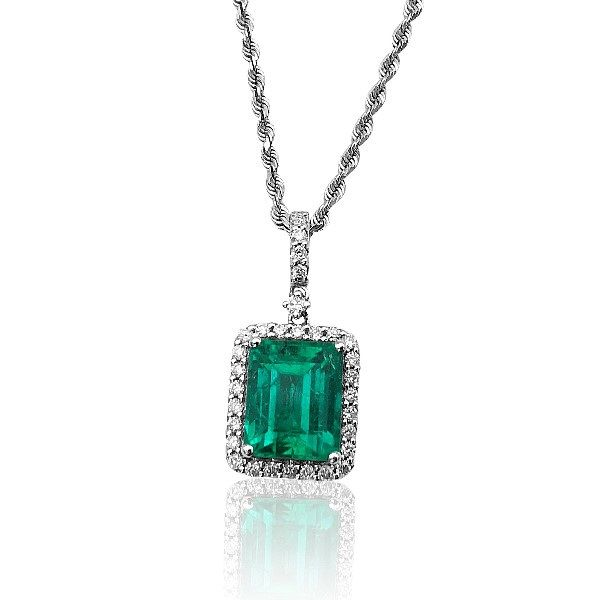 14K Halo Emeralds Pendant - Goldmart Signature Collection Goldmart Jewelers Redding, CA
