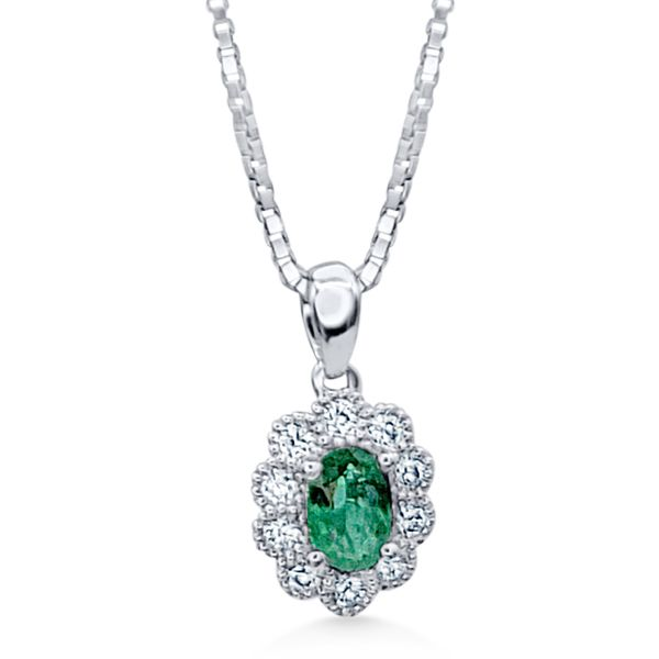 14K Emerald & Diamond Halo Pendant – Goldmart Signature Goldmart Jewelers Redding, CA