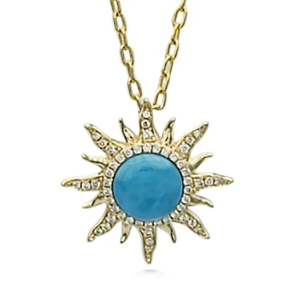 14K Larimar & Diamond Sun Pendant by Goldmart Signature Goldmart Jewelers Redding, CA