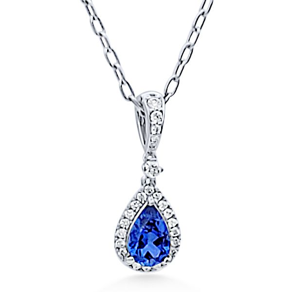 18k Blue Sapphire Drop Halo Pendant by Eichhorn Goldmart Jewelers Redding, CA