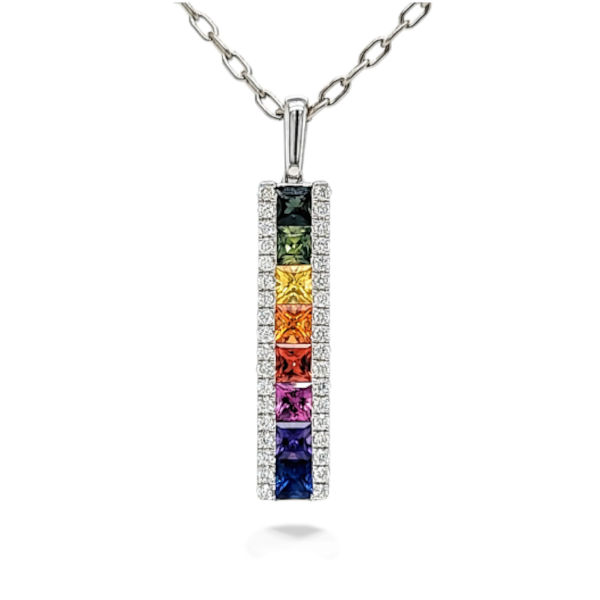 Colorful, 14K Sapphire  rainbow pendent Goldmart Jewelers Redding, CA
