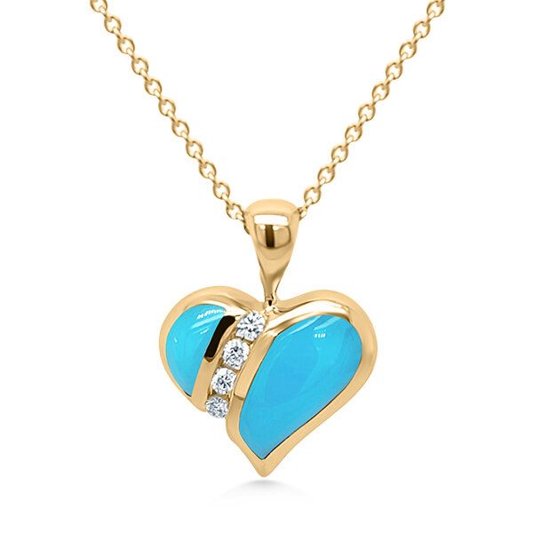 14K Turquoise Inlay Heart Pendant by Kabana Goldmart Jewelers Redding, CA