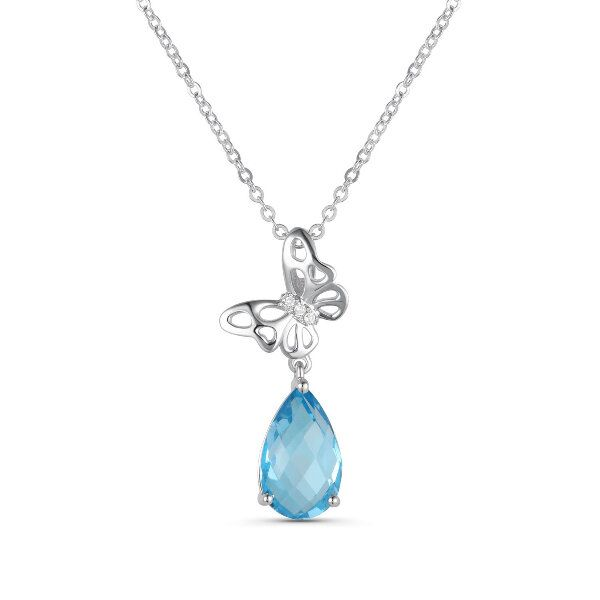 14K Blue Topaz & Diamond Butterfly Pendant by Luvente Goldmart Jewelers Redding, CA