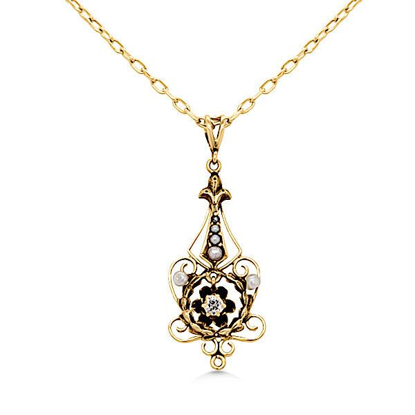 14K Edwardian Diamond & Seed Pearls Pendant - Estate Goldmart Jewelers Redding, CA