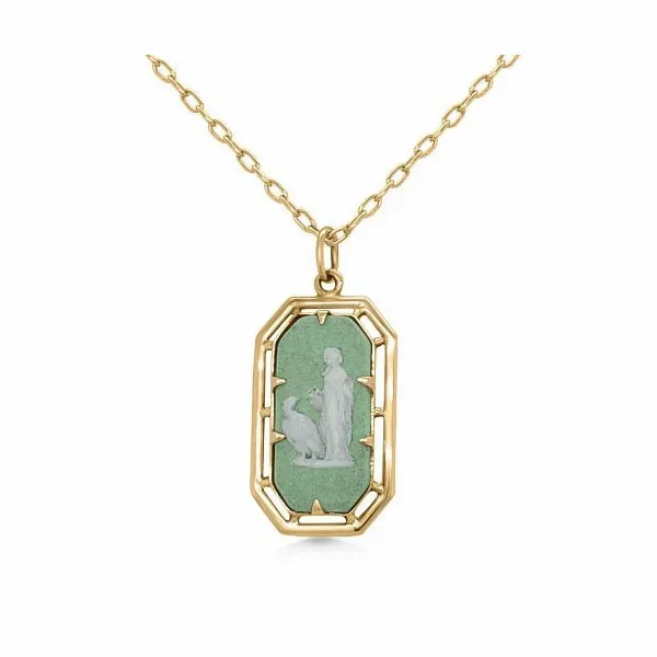 10K Green Jasper Wedgewood Cameo Pendant - Estate Goldmart Jewelers Redding, CA