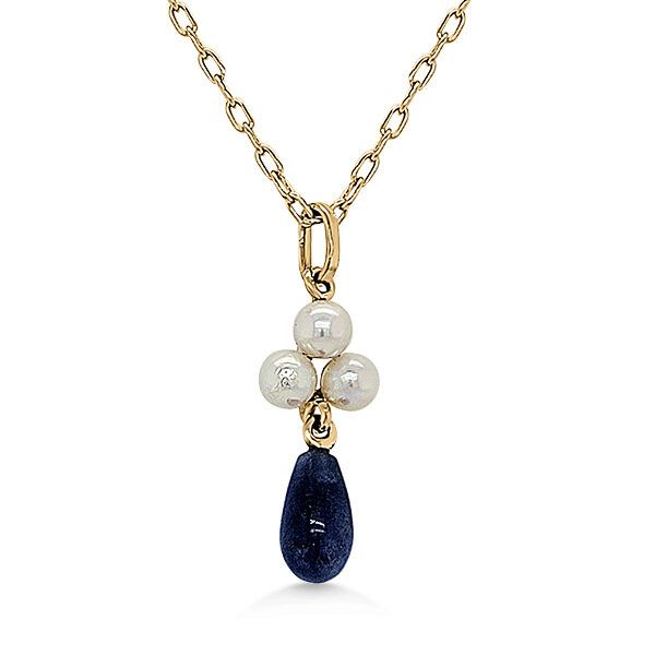 Mid-century Modern Blue Dolomite & Pearl Pendant - Estate Goldmart Jewelers Redding, CA