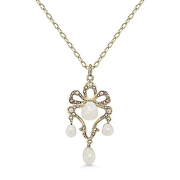 14K Art Nouveau Style Bow Pendant w/Seed Pearls - Estate Goldmart Jewelers Redding, CA