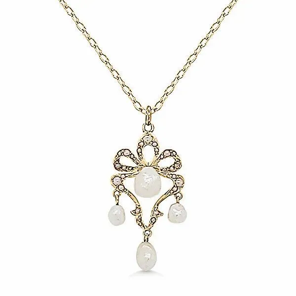 14K Art Nouveau Bow Pendant w/Seed Pearls - Estate Goldmart Jewelers Redding, CA