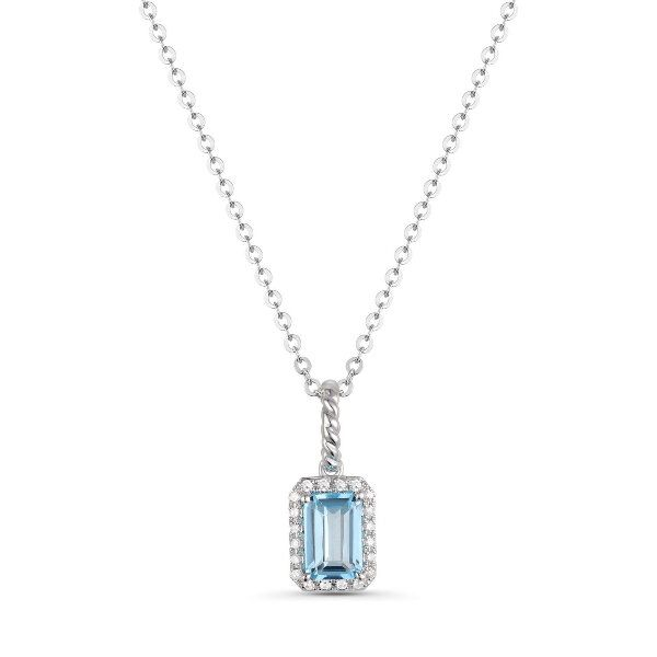 14K Emerald Cut Blue Topaz Halo Pendant by Luvente Goldmart Jewelers Redding, CA