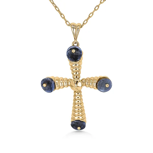 14K Cross Pendant w/Sodalite Discs - Estate Goldmart Jewelers Redding, CA