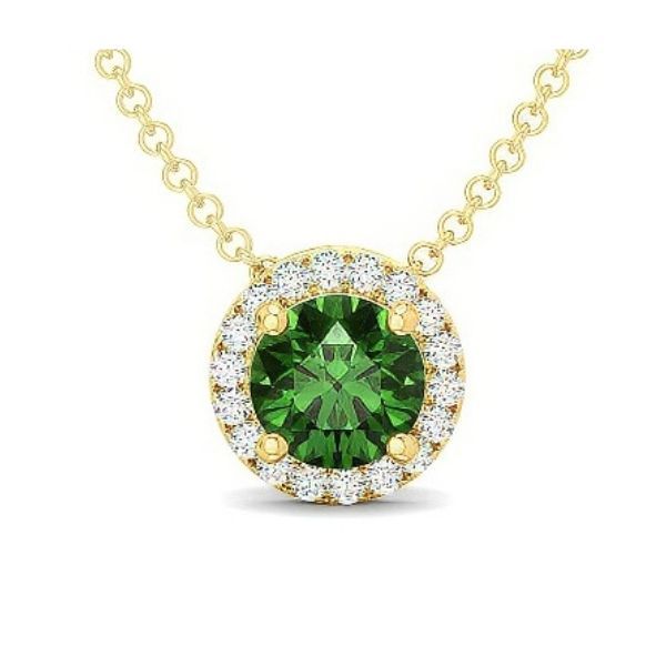 14K 18” Emerald & Halo Button Pendant by Costar Goldmart Jewelers Redding, CA