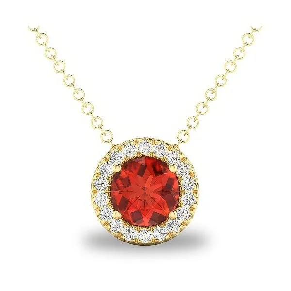 14K 18” Garnet & Halo Button Pendant by Costar Goldmart Jewelers Redding, CA