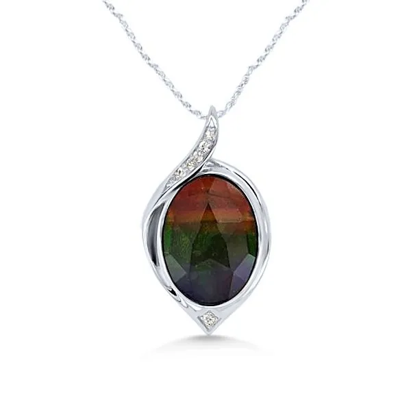 SS Oval Ammolite and White Sapphires Pendant – GM Goldmart Jewelers Redding, CA