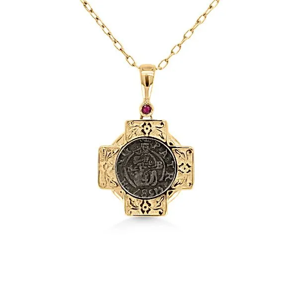 14K 1587 Hungarian Denar Ruby Pendant - Estate Goldmart Jewelers Redding, CA