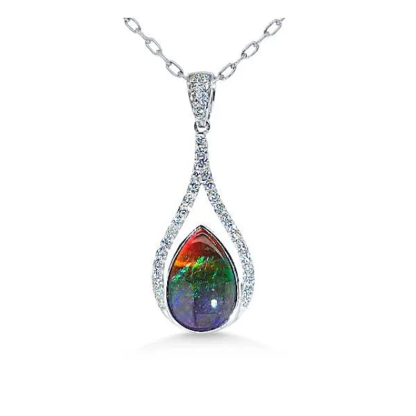 18K Ammolite and Diamond Drop Pendant - Estate Goldmart Jewelers Redding, CA