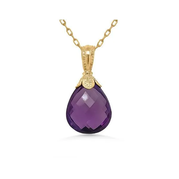14K Briolette Amethyst Drop Pendant - Estate Image 2 Goldmart Jewelers Redding, CA