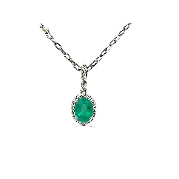 14K Emerald & Diamond Halo Pendant - GM Signature Goldmart Jewelers Redding, CA