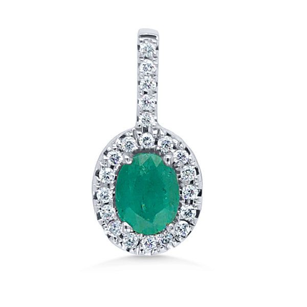14K Halo Emerald & Diamond Pendant - Estate Goldmart Jewelers Redding, CA