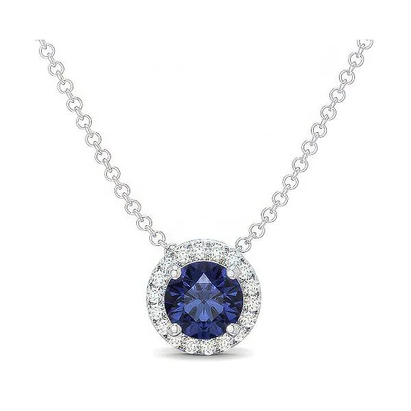 14K 18” Blue Sapphire & Halo Button Pendant by Costar Goldmart Jewelers Redding, CA