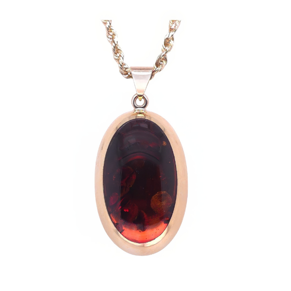 14K Yellow Gold Oval Baltic Amber Pendant Image 2 Goldmart Jewelers Redding, CA