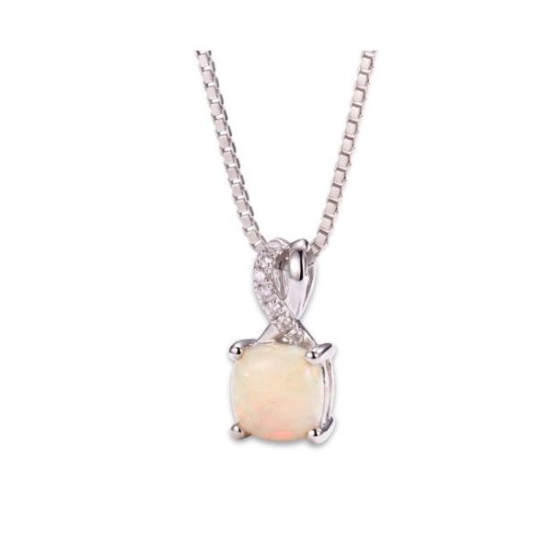 14K White Gold Estate Opal & Diamond Pendant Goldmart Jewelers Redding, CA