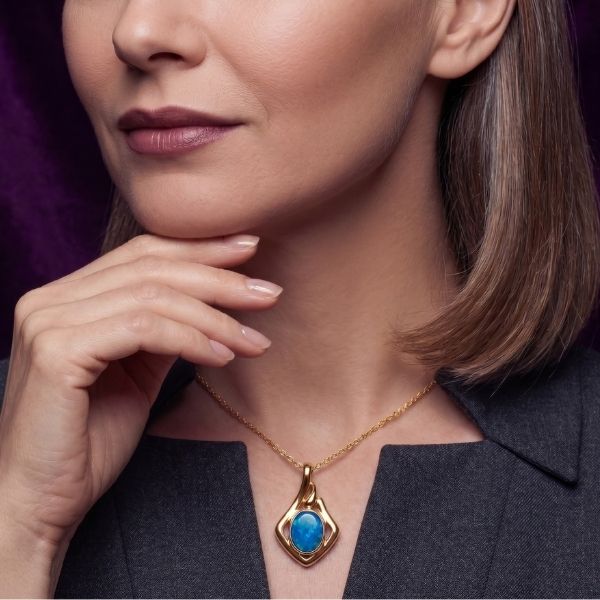 14K Yellow Gold Oval Australian Opal Pendant Image 2 Goldmart Jewelers Redding, CA
