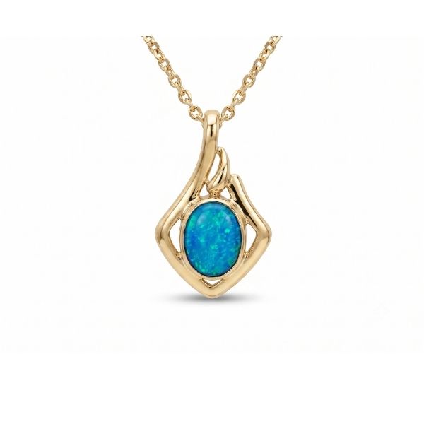 14K Yellow Gold Oval Australian Opal Pendant Goldmart Jewelers Redding, CA