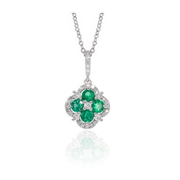 14K White Gold Emerald & Diamond Clover Goldmart Jewelers Redding, CA