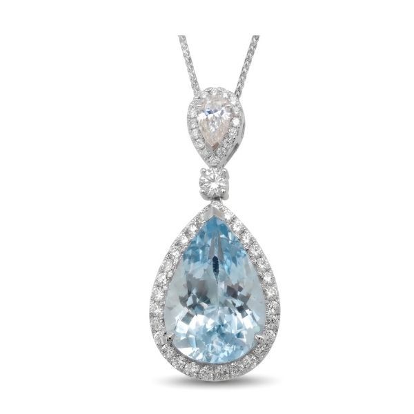 18K White Gold Aquamarine & Diamond Pendant Goldmart Jewelers Redding, CA